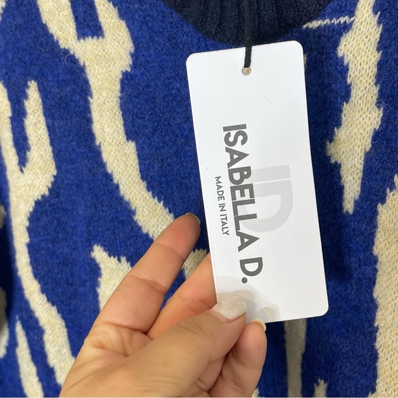 Isabella D Womens Wool Blend Zebra Knit Pullover Sweater Size M / L Blue Beige - Picture 7 of 8
